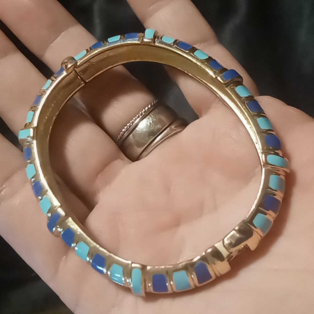 Ethel & Myrtle clamper bangle bracelet  blue, teal, Navy blue.